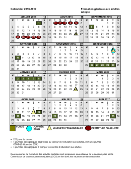 Calendrier 2016-2017 Formation générale aux adultes Adopté