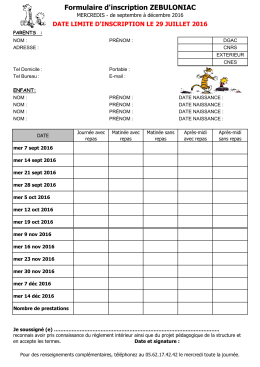 Inscriptions aux mercredis de septembre à décembre 2016