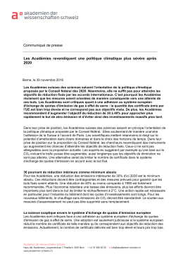 Communiqué de presse - Académies suisses des sciences