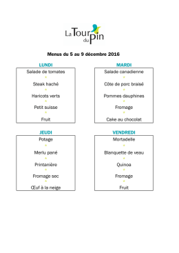 Menus du 5 au 9 décembre 2016 Fromage Cake au