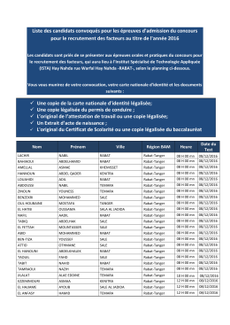 Liste des candidats convoqu&eacute;s pour les &eacute;preuves d`admission du