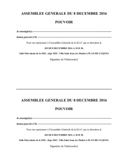 pouvoir pour assemblée générale du 8 décembre 2016