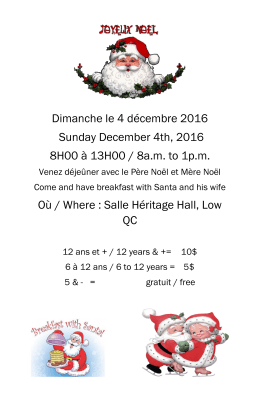 Dimanche le 4 d&eacute;cembre 2016 Sunday December 4th, 2016