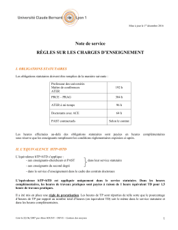 Note de service R&Egrave;GLES SUR LES CHARGES D`ENSEIGNEMENT
