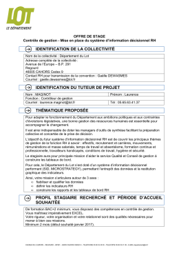 Offre de stage - Contrôle de Gestion - Mise en
