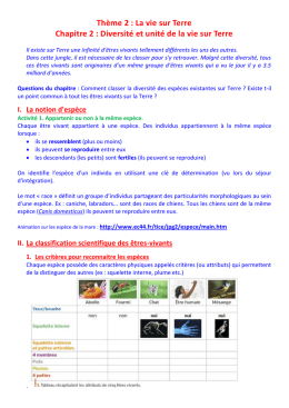 Th&egrave;me 2 : La vie sur Terre Chapitre 2 : Diversit&eacute; et unit&eacute; de la vie sur
