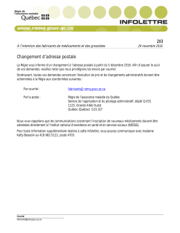 Changement d`adresse postale - R&eacute;gie de l`assurance maladie du