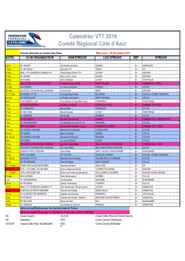 Calendrier VTT 2016 - FFC Comité Côte d`Azur