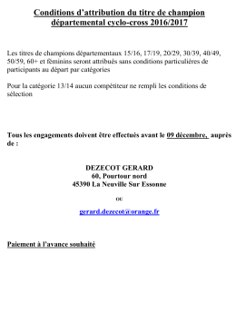 Conditions d`attribution du titre de champion