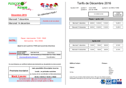 Tarifs de Décembre 2016