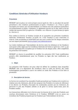 Conditions G&eacute;n&eacute;rales d`Utilisation Vendeurs