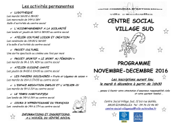 CENTRE SOCIAL VILLAGE SUD PROGRAMME NOVEMBRE