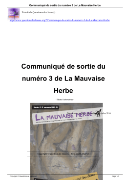 Communiqué de sortie du numéro 3 de La Mauvaise Herbe