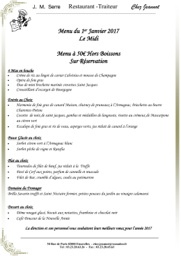 Menu du 1er Janvier 2017 au Restaurant