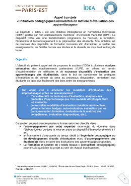 Appel à projet IDEA - évaluation des apprentissages