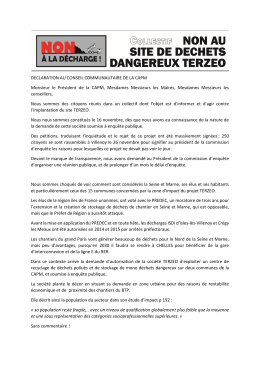 DECLARATION AU CONSEIL COMMUNAUTAIRE DE LA CAPM