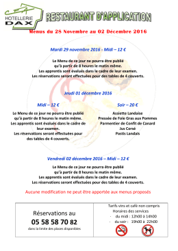 Menus semaine du 28 novembre au 2 d&eacute;cembre