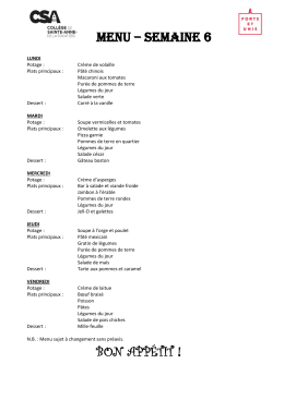 MENU &ndash; SEMAINE 6 BON APP&Eacute;TIT !