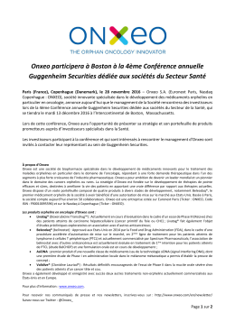 Onxeo participera à Boston à la 4ème Conférence