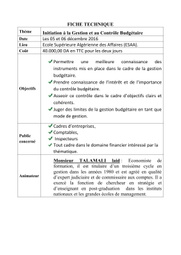 FICHE TECHNIQUE Initiation à la Gestion et au Contrôle Budgétaire