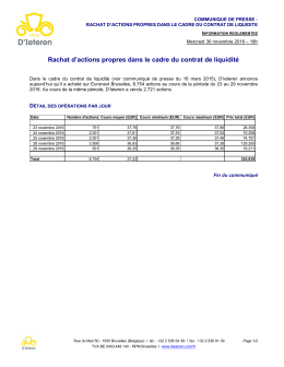 Rachat d`actions propres dans le cadre du contrat de