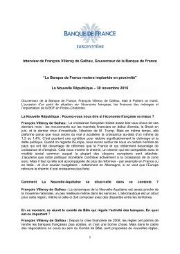 Interview de Fran&ccedil;ois Villeroy de Galhau, Gouverneur de la Banque