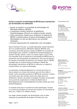 Evonik va acqu&eacute;rir la technologie de METEX pour la production par