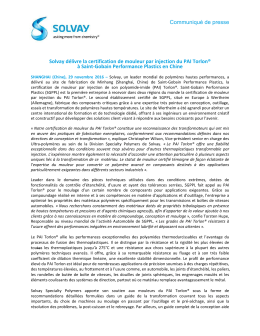 Communiqué de presse Solvay délivre la certification de mouleur
