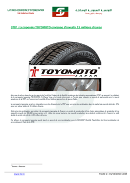 STIP : Le japonais TOYOMOTO envisage d`investir 15 millions d`euros