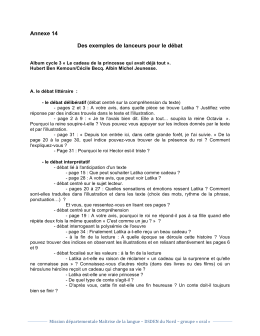 Annexe 14 Des exemples de lanceurs pour le d&eacute;bat