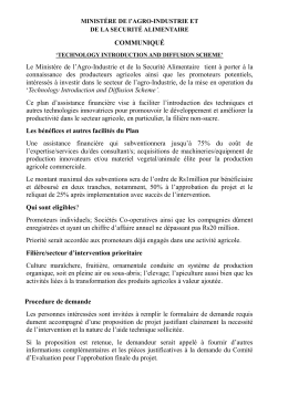 COMMUNIQU&Eacute; Le Minist&egrave;re de l`Agro