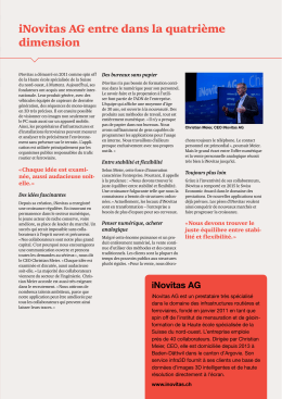 iNovitas AG entre dans la quatri&egrave;me dimension