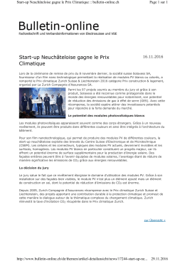 Start-up Neuch&acirc;teloise gagne le Prix Climatique