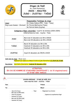 Stages Judo - Jujitsu - Ta&iuml;so ados/adultes