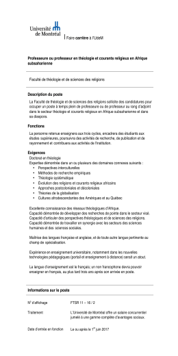 Professeure ou professeur en th&eacute;ologie et courants religieux en