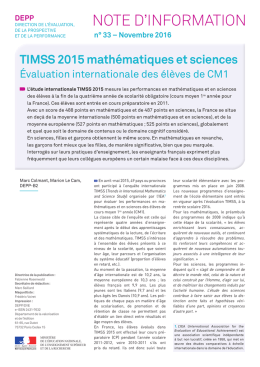 TIMSS 2015 math&eacute;matiques et sciences : &eacute;valuation internationale