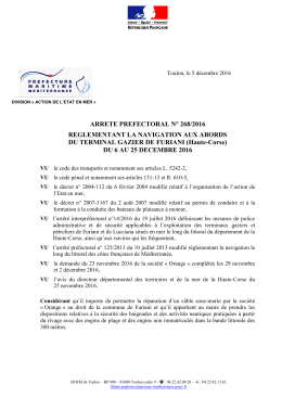 ARRETE PREFECTORAL N° 268/2016 REGLEMENTANT LA