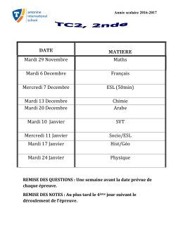 Mardi 29 Novembre Maths Mardi 6 Decembre Fran&ccedil;ais Mercredi 7
