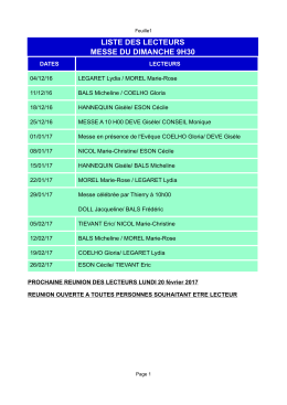 LISTE DES LECTEURS MESSE DU DIMANCHE 9H30