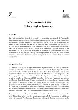 La Paix perpétuelle de 1516 Fribourg : capitale diplomatique
