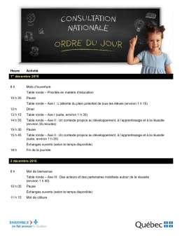 DOCUMENT DE TRAVAIL - NE PAS DIFFUSER Heure Activit&eacute; 1er