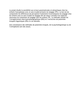 Projet sur l`activation cérébrale chez les enfants avec un trouble