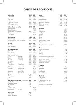 carte des boissons