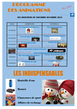 PROGRAMME DES ANIMATIONS des mercredis de