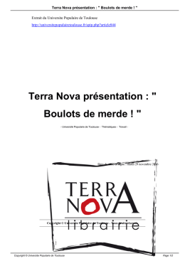 Terra Nova pr&eacute;sentation : " Boulots de merde ! "