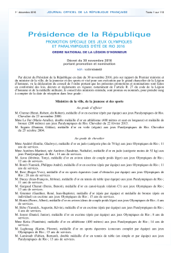 N&deg; 279 du 1⁠er d&eacute;cembre 2016 - Grande Chancellerie de la L&eacute;gion