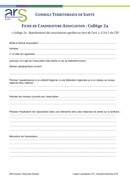 FICHE DE CANDIDATURE ASSOCIATION