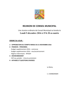 reunion de conseil municipal le lundi 5 decembre a 19h30