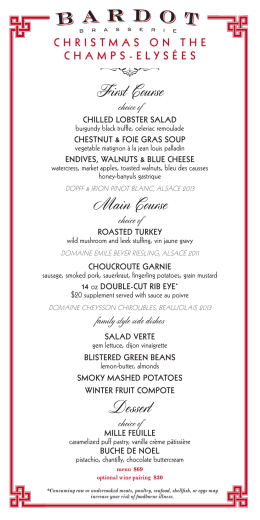 Aria Events Holiday 2016 Bardot Menu