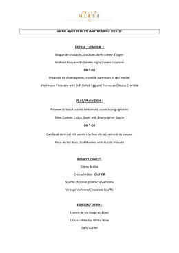 MENU HIVER 2016-17/ WINTER MENU 2016-17 ENTREE